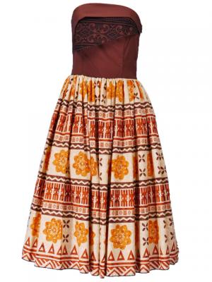 Hula Strapless Dress with Kahiko Print  / Brown  / G2260br
