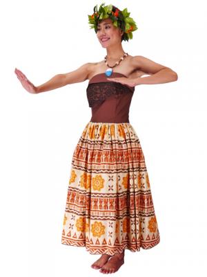 Hula Strapless Dress with Kahiko Print  / Brown  / G2260br