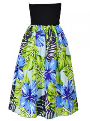 Hula Tube Top Dress with Hibiscus print / Blue  / G2261bl