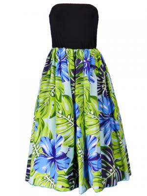 Hula Tube Top Dress with Hibiscus print / Blue  / G2261bl