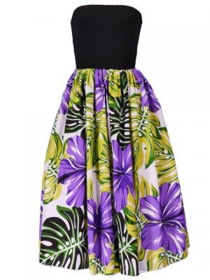 Hula Tube Top Dress with Hibiscus print / Purple  / G2261p