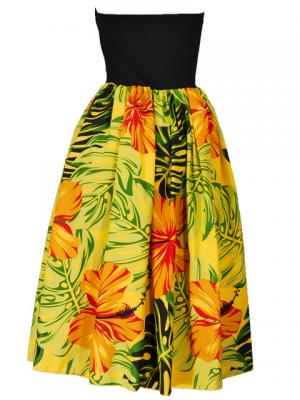 Hula Tube Top Dress with Hibiscus print / Yellow  / G2261y
