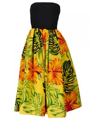 Hula Tube Top Dress with Hibiscus print / Yellow  / G2261y
