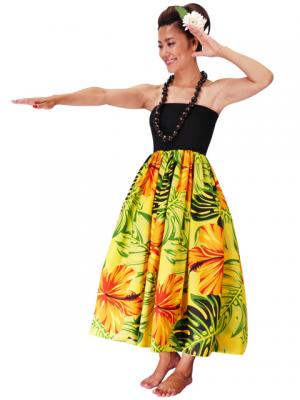 Hula Tube Top Dress with Hibiscus print / Yellow  / G2261y
