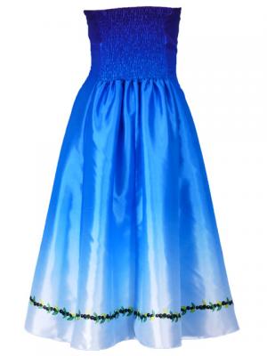 Hula Strapless Shantung Dress with Hibiscus / Luxury Collection / Blue  / J2269bl