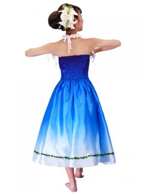 Hula Strapless Shantung Dress with Hibiscus / Luxury Collection / Blue  / J2269bl