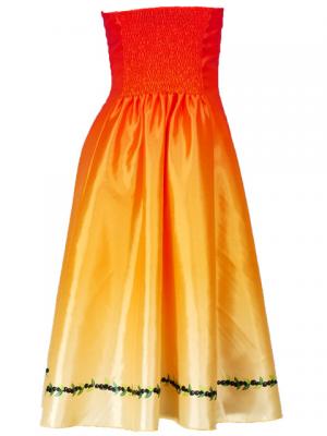 Hula Strapless Shantung Dress with Hibiscus / Luxury Collection / Orange  / J2269o