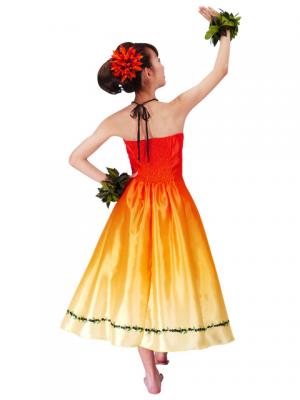 Hula Strapless Shantung Dress with Hibiscus / Luxury Collection / Orange  / J2269o