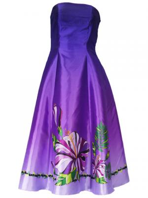 Hula Strapless Shantung Dress with Hibiscus / Luxury Collection / Purple  / J2269p