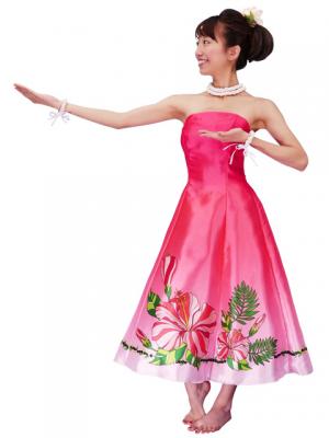 Hula Strapless Shantung Dress with Hibiscus / Luxury Collection / Pink  / J2269pi
