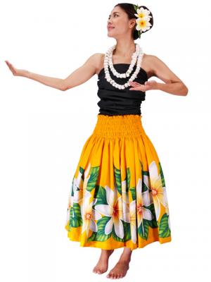 Hula Pa'u Skirt with Tiare Print / Yellow /J2270