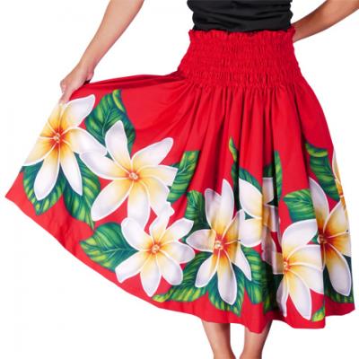 Hula Pa'u Skirt with Tiare Print / Red /G2272