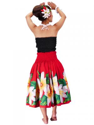 Hula Pa'u Skirt with Tiare Print / Red /G2272