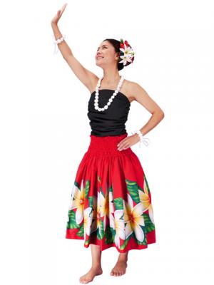Hula Pa'u Skirt with Tiare Print / Red /G2272