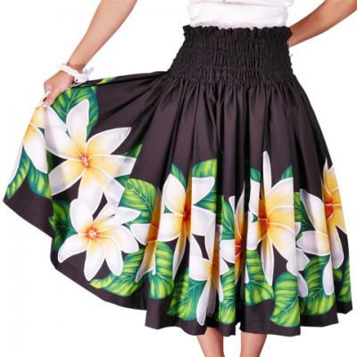Hula Pa'u Skirt with Tiare Print / Black /G2280
