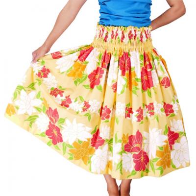 Hula Pa'u Skirt with Flower Print / Yellow / J2301
