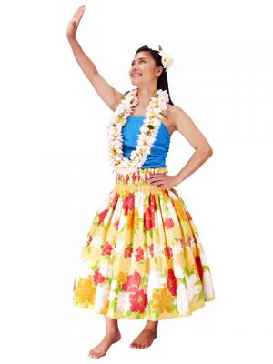 Hula Pa'u Skirt with Flower Print / Yellow / J2301