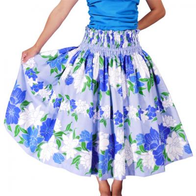 Hula Pa'u Skirt with Flower Print / Blue / J2303