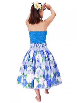 Hula Pa'u Skirt with Flower Print / Blue / J2303