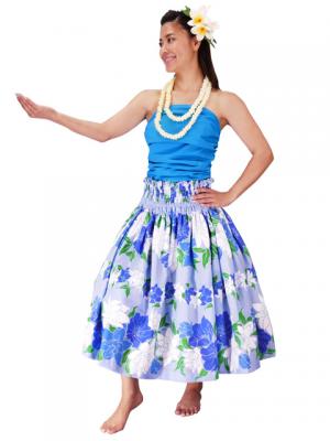 Hula Pa'u Skirt with Flower Print / Blue / J2303