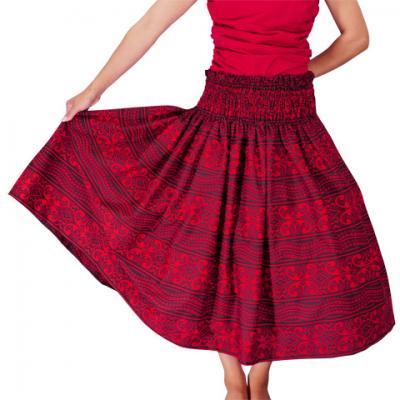Hula Pa'u Skirt with Kahiko Print / Red /G2305