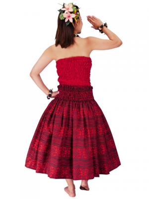 Hula Pa'u Skirt with Kahiko Print / Red /G2305