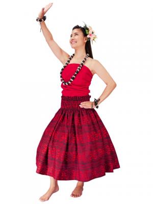 Hula Pa'u Skirt with Kahiko Print / Red /G2305