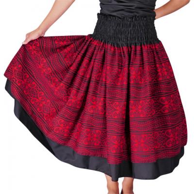 Hula Double & Reversible Pau Skirt with Kahiko  Print / Black / G2307