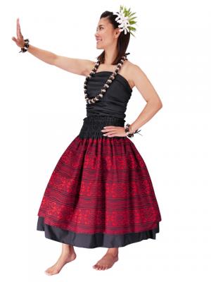 Hula Double & Reversible Pau Skirt with Kahiko  Print / Black / G2307