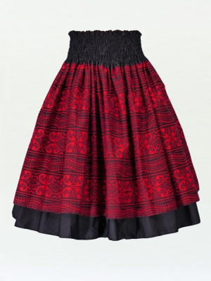 Hula Double & Reversible Pau Skirt with Kahiko  Print / Black / G2307