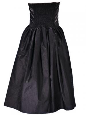 Hula Strapless Shantung Dress with Lehua Embroidery / Black  / G2308b