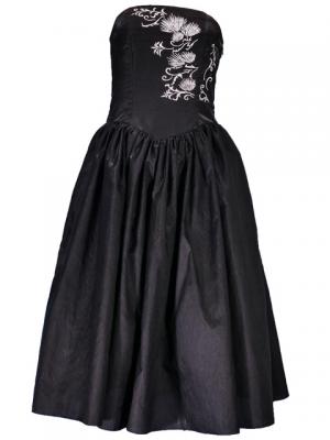 Hula Strapless Shantung Dress with Lehua Embroidery / Black  / G2308b
