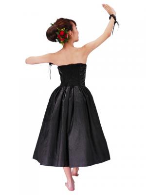Hula Strapless Shantung Dress with Lehua Embroidery / Black  / G2308b