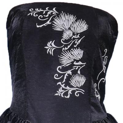 Hula Strapless Shantung Dress with Lehua Embroidery / Black  / G2308b