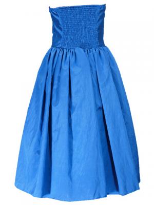 Hula Strapless Shantung Dress with Lehua Embroidery / Blue  / G2308bl