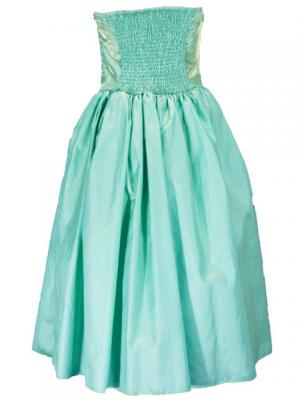 Hula Strapless Shantung Dress with Lehua Embroidery / Green  / G2308g