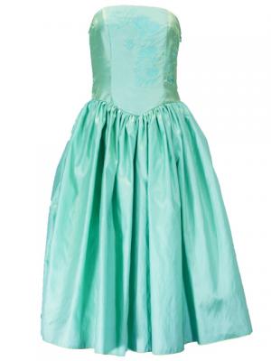 Hula Strapless Shantung Dress with Lehua Embroidery / Green  / G2308g