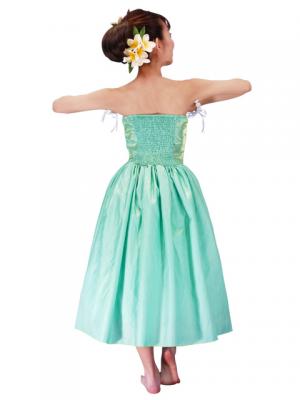Hula Strapless Shantung Dress with Lehua Embroidery / Green  / G2308g