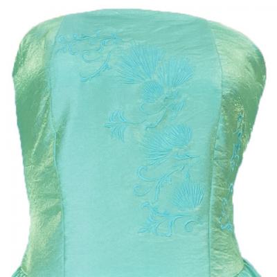 Hula Strapless Shantung Dress with Lehua Embroidery / Green  / G2308g