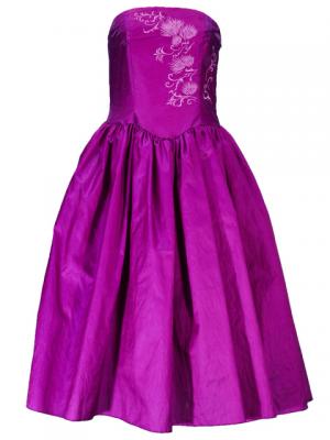 Hula Strapless Shantung Dress with Lehua Embroidery / Purple  / G2308p