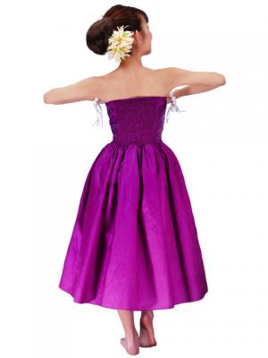 Hula Strapless Shantung Dress with Lehua Embroidery / Purple  / G2308p
