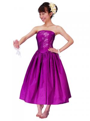 Hula Strapless Shantung Dress with Lehua Embroidery / Purple  / G2308p