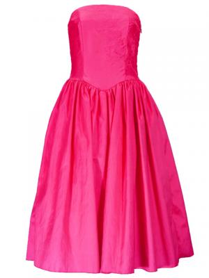 Hula Strapless Shantung Dress with Lehua Embroidery / Pink  / G2308pi