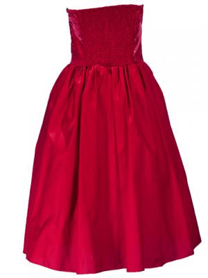 Hula Strapless Shantung Dress with Lehua Embroidery / Red  / G2308r