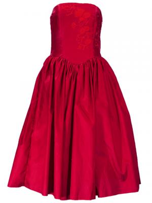 Hula Strapless Shantung Dress with Lehua Embroidery / Red  / G2308r