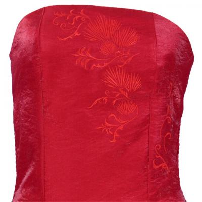 Hula Strapless Shantung Dress with Lehua Embroidery / Red  / G2308r