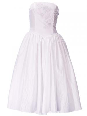 Hula Strapless Shantung Dress with Lehua Embroidery / White  / G2308w