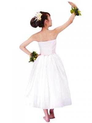 Hula Strapless Shantung Dress with Lehua Embroidery / White  / G2308w