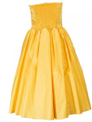 Hula Strapless Shantung Dress with Lehua Embroidery / Yellow  / G2308y
