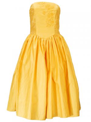 Hula Strapless Shantung Dress with Lehua Embroidery / Yellow  / G2308y